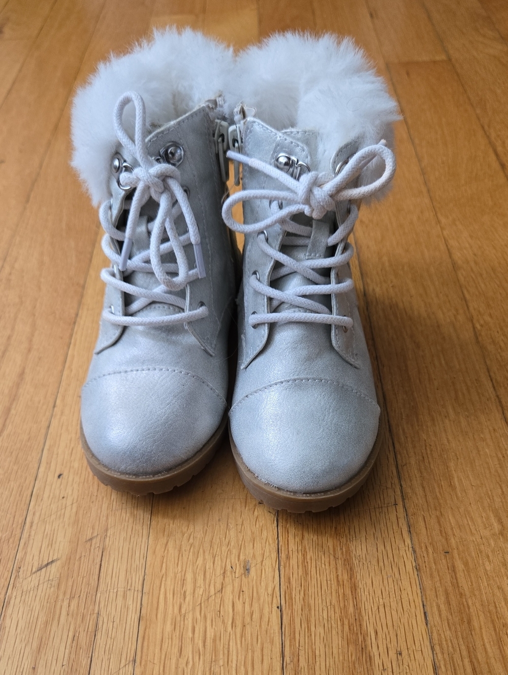 Sugar Girls Silver Faux-Fur Lace-Up Boots